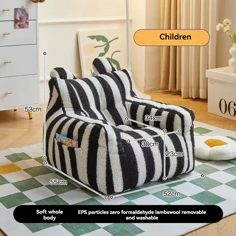 Lamb Plush Children's Sofa Reading Book Corner Samll Chair Baby Lazy Sofa Stool Sitting on The Ground Small Stripe Sofa Chair