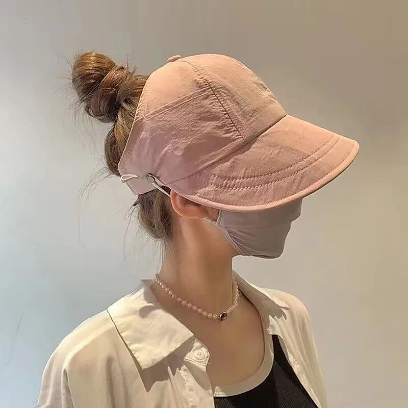 Foldable Wide Brim Ponytail Sun Hat Drawstring Adjustable Cap  Summer Quick-dry Visor Fisherman CapFor Women Beach Hat