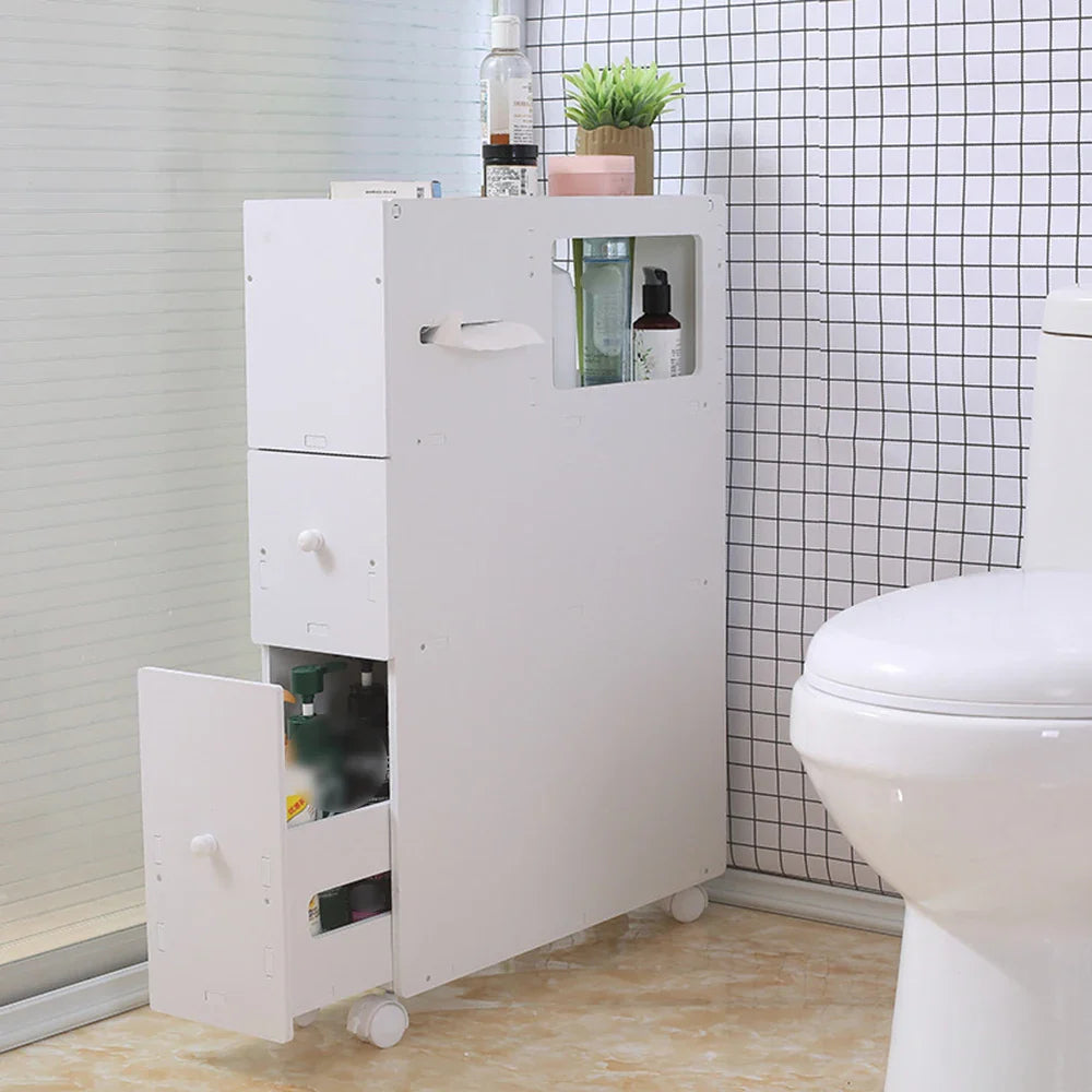 4 Layer Toilet Side Cabinet Narrow Storage Cabinet Toilet Receive Bathroom Cabinet Movable Floor-To-Ceiling Low Shelves