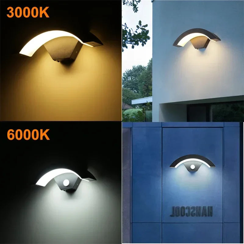 Moden waterproof outdoor wall lamp PIR motion sensor wall light 18W 24WGarden porch frontdoor black aluminum lamp body