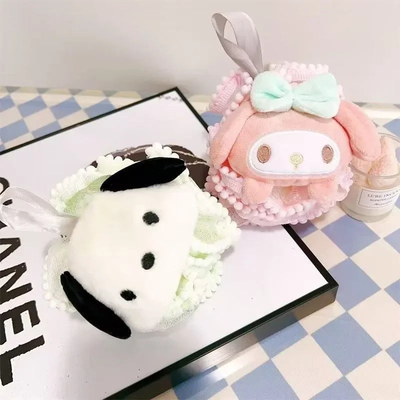 Sanrio Kuromi My Melody Cinnamoroll Bath Ball Bath Flower Soft Shower Mesh Foaming Sponge Bath Bubble Ball Skin Clean Tool