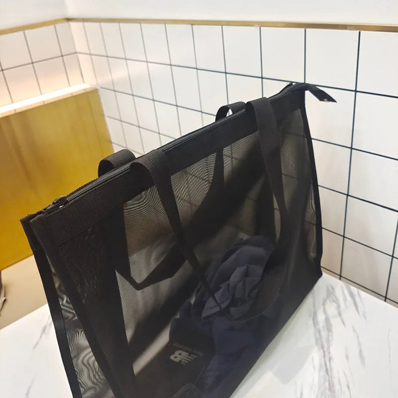 Transparent Nylon Mesh Shopping Bag Large Capacity Shoulder Handbag For Shopping Bags Breathable Beach Travel Storarge Bag