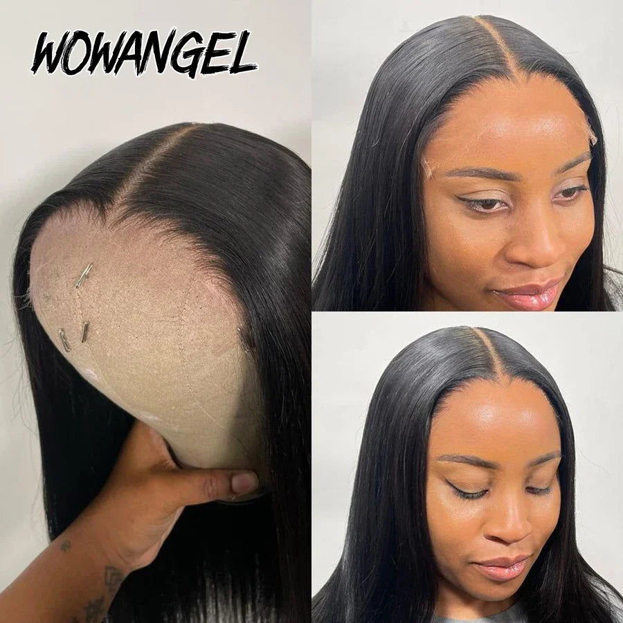 WOWANGEL Bye Bye Knots Wig 5x5 HD Lace Closure Wigs Melt Skins 34inches Straight Human Hair Wigs Bleached Knots Glueless Wigs