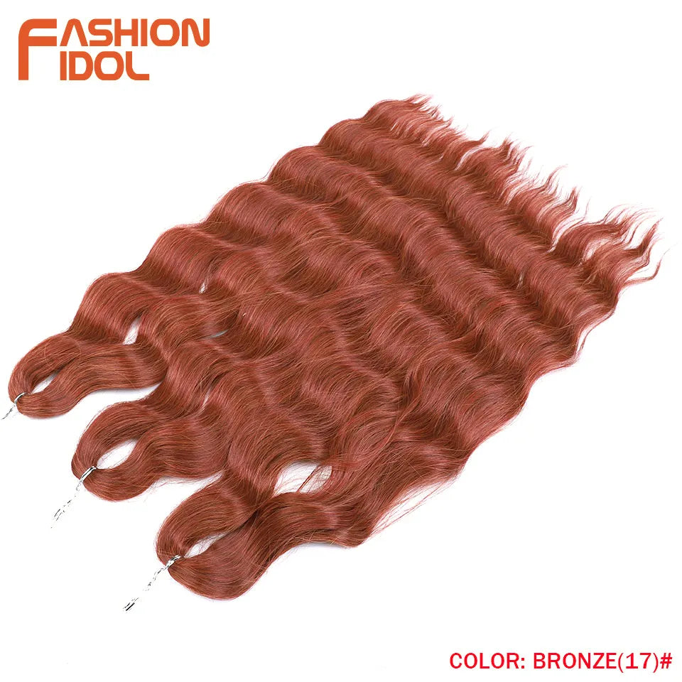 FASHION IDOL Lena Hair Synthetic Deep Wave Braiding Hair Extensions 24 Inch Water Wave Crochet Braid Hair Ombre Blonde Fake Hair