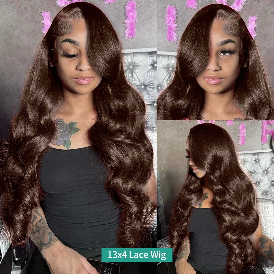 HD 250% 30 40 Inches Chocolate Brown Body Wave 13x6 Lace Front Human Hair Wigs 13x4 Lace Frontal Wig Glueless Ready To Wear