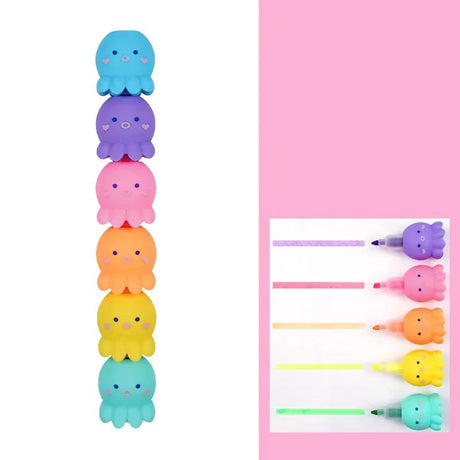 Kawaii Cute Octopus Highlighters Chisel Tip Marker Pens Pastel Colors for Kids Babies Children Xmas Birthday Creative Gifts