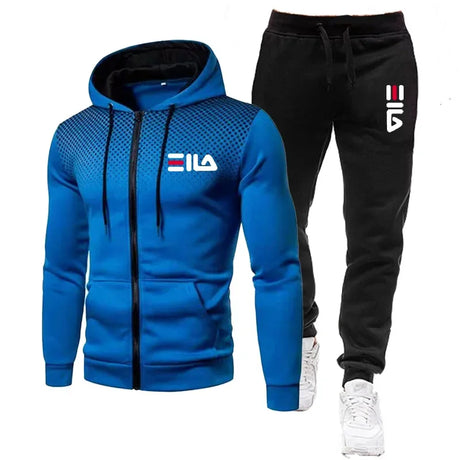 2PCS Mens Jogging Suits Autumn Long Sleeve Zipper Jacket Coat and Long Sweatpants Male Outdoors Sport Tracksuits