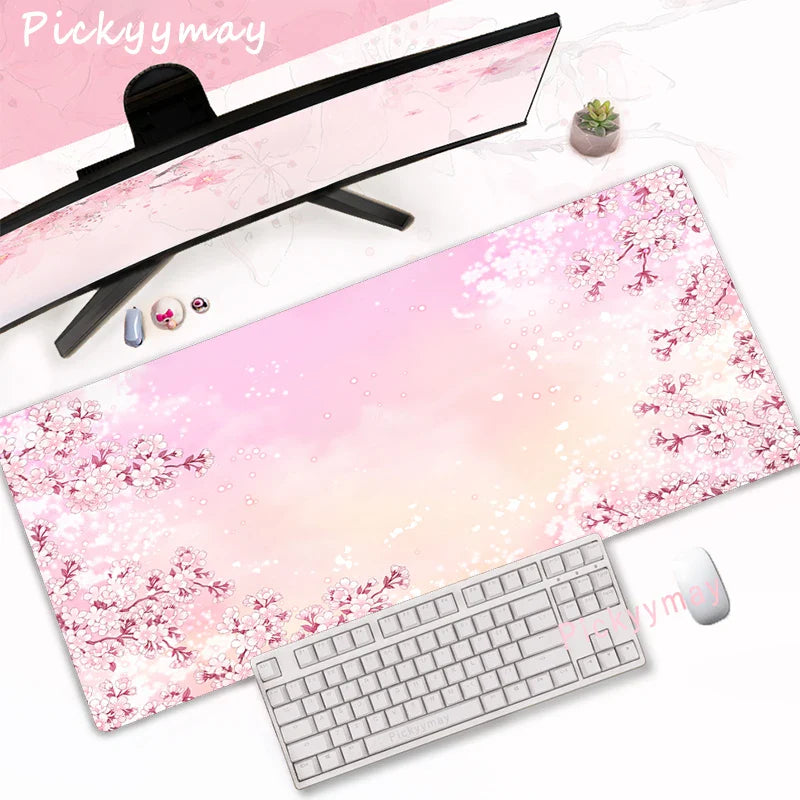 Pink Cherry Blossoms Mousepad Home Computer Table Large Pc Mouse Pad Art Sakura Keyboard Mause Rug Desk Mat Office Accessories