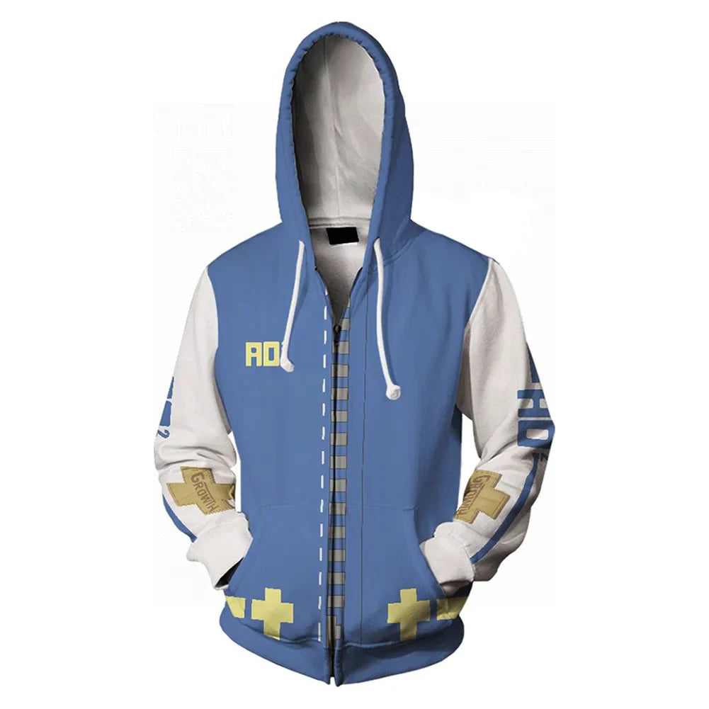 Guilty Gear Bridget Cosplay Hoodie 3D Print Hooded Pullover Sweatshirt Streetwear Zip Up Jacket Coat