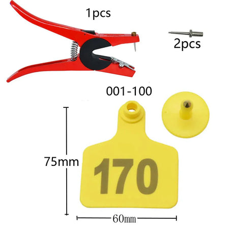 Livestock Cattle Marker Applicator 1-100 Ear Tags For Cattle Animals Identification Kit Ear Tagger with 2Pcs Pins Ear Tag Pliers