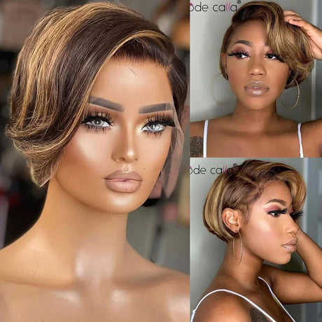 Pixie Cut Wig Transparent Lace Human Hair Wigs for Women Straight Short Bob Wig T Part Lace Wig Preplucked Brazilian Human Hair