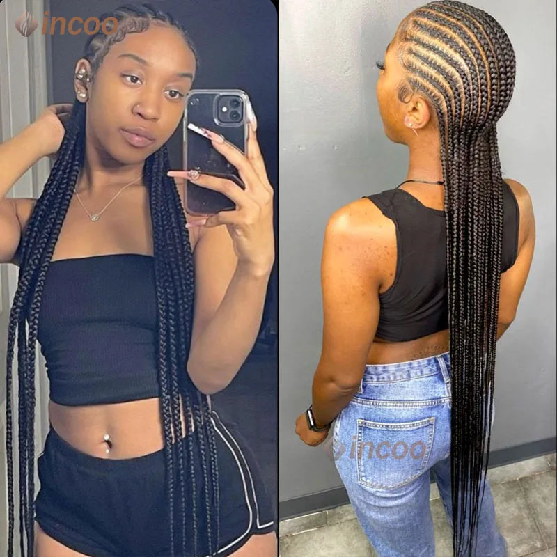 36" Full Lace Braided Wigs Women Jumbo Knotless Braided Wigs for Black Women Cornrow Twisted Braided Wigs Synthetic Wigs Braided