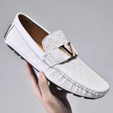 100% Genuine Leather Shoes Crocodile Pattern Men's Loafers Flats Office Moccasins Driving Wedding Business Buckle Strap Slip on