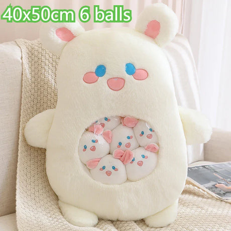 Cartoon Ramen Puff Cookie Bag Bubble Tea Plush Pillow Stuffed Kawaii Animals Axolotl Yellow Duck Bat Bunny Small Balls Candy Bag