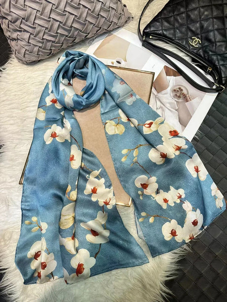 [BYSIFA] New Luxury Pure Silk Scarf Shawl Women Spring Autumn Long Scarves Ladies Brand 100% Silk Neck Scarf Foulard 175*52cm