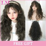 LM Dark Brown Wig Long Wave Wigs for Women Synthetic Hair Wig With Bangs Heat Resistant Party Daily Natural Use