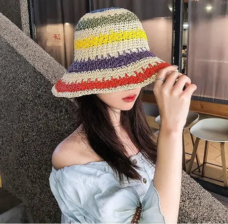 Women's Large Brim Straw Beach Hats Girl Cap Breathable Sunscreen Uv Protection Ladies Sun Visor Female Big Brim Straw Empty