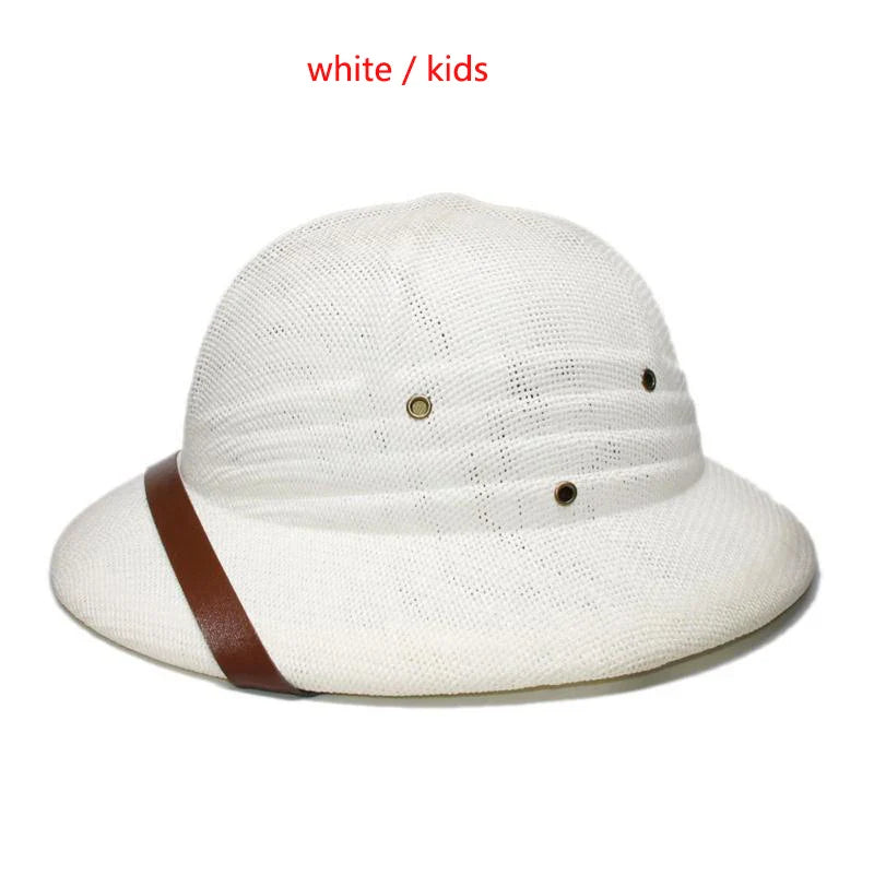 New Fashion Vietnam War Army Hat Boy Girl British Explorer Straw Helmet Summer Boater Bucket Sun Hats Unisex Jungle Miners Cap