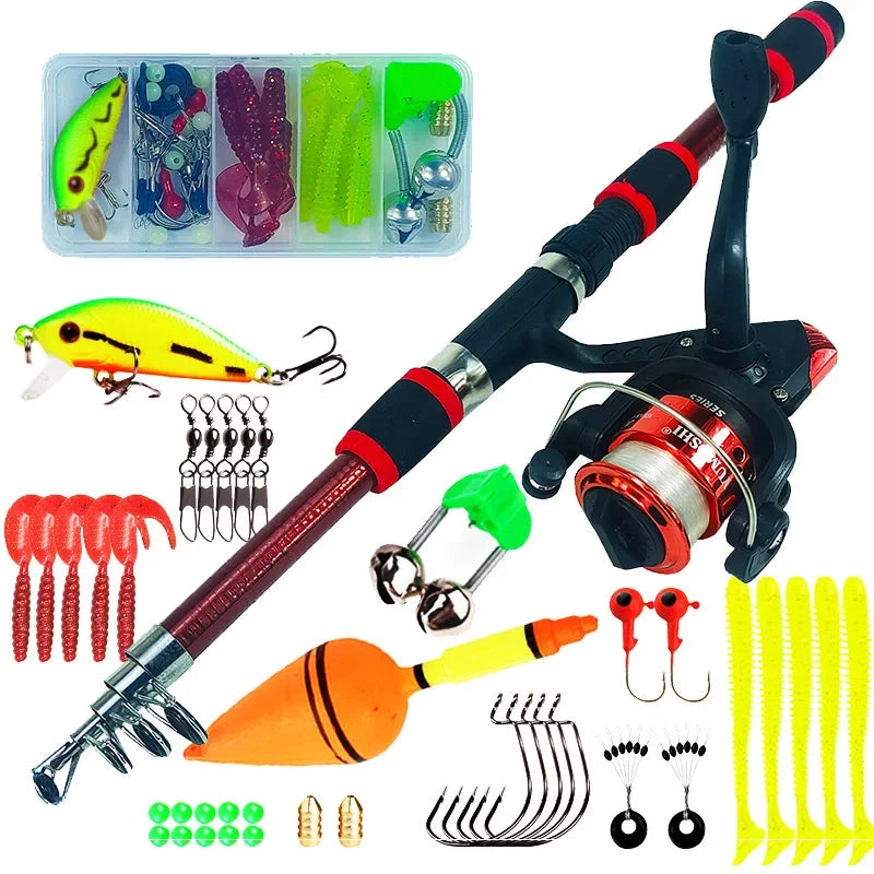 Spinning Fishing Rod and Reel Combo1.8M Telescopic Rod with 5.2:1 3BB Fishign Reel Max Drag 5kg Full Fishing Kit