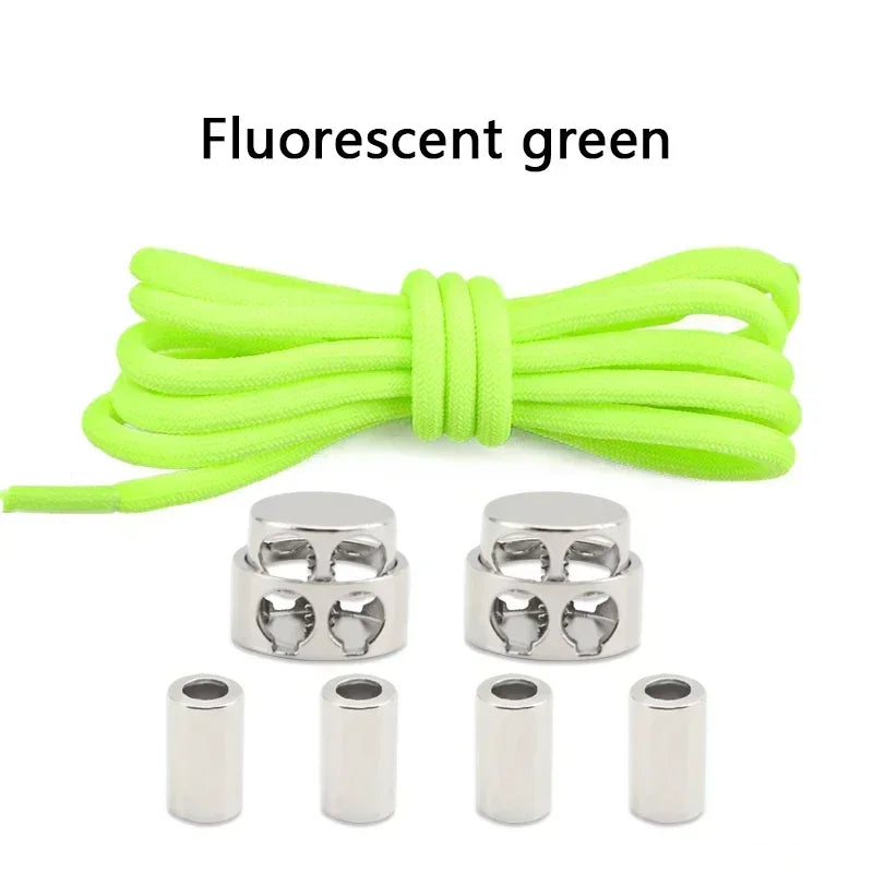 1Pair Round Elastic Laces Sneakers Lock Shoe Laces Without Ties Metal Buckle Laces Kids Adult No Tie Shoelaces Shoes Accessories