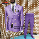 Formal Suit for Men Wedding Tuxedo Double-breasted Jacket and Pants 2-piece Set Business Blazer Gold Buttons Suit Groom