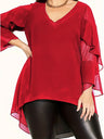 New Female Plus Size Casual Black Layered Ruffle Sleeve Top Office Lady A-Line Spring Autumn V-Neck Fashion Women's Top Blouse