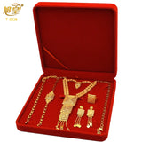 XUHUANG African Big Luxury 4PCS Dubai Gold Color Jewelry Necklace Sets For Women Bridal Wedding Sets 2023 Trend Jewellery Gifts