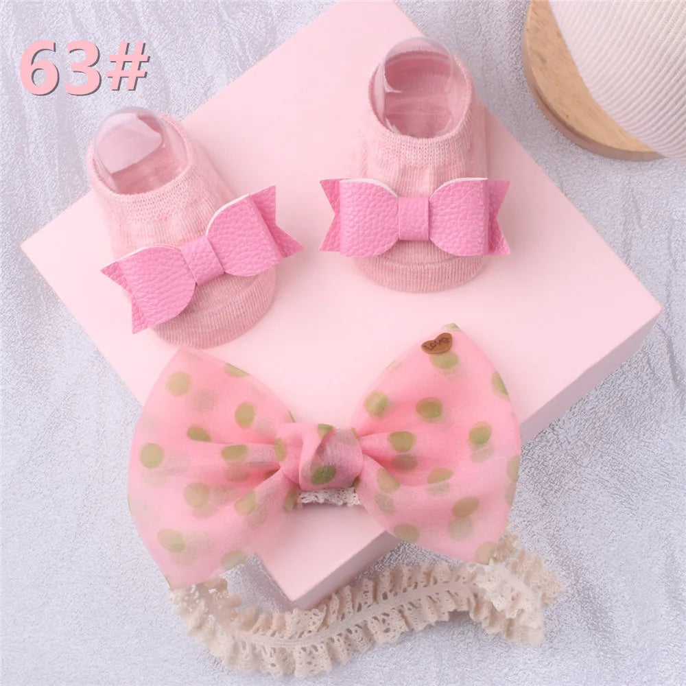 1 Set Cute Gift Bow Flowers Baby Girls Headband Socks Cartoon Animal Bow Newborn Girls Hair Band Kids Headwear Hair Accessories