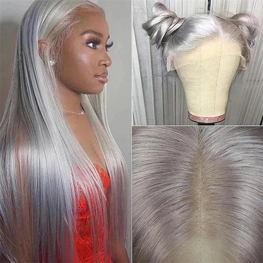 30 32Inch 13x4/13x6 Grey Straight Lace Frontal Human Hair Wig Preplucked Colored HD Transparent Lace Wigs For Women Bling Hair