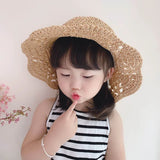 Fashion Baby Petal Brim Straw Woven Hat Sun Protection Lace Cap Kids Girls Princess Collapsible Beach Cute Infant Bucket Hats