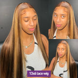 34Inch Bone Straight Highlight Lace Front Human Hair 4/27 Ombre 13x6 Lace Frontal Wigs 13x4 Honey Blonde Colored Wigs For Women