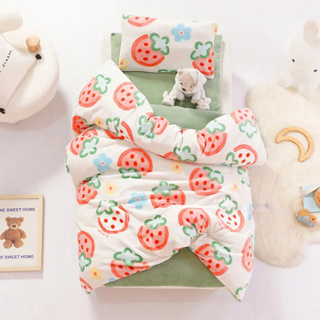 3pcs Cartoon Cotton Crib Linen Kit Baby Coral Fleece Bedding Set Includes Pillowcase Bed Sheet Duvet Cover Without Filler  CP11