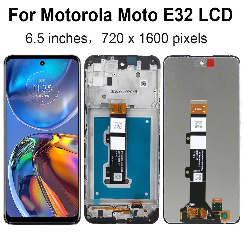 Screen With Frame For Motorola Moto E32 LCD Display Touch Screen Panel Digitizer Assembly 6.5" For Moto E32 Screen Replacement