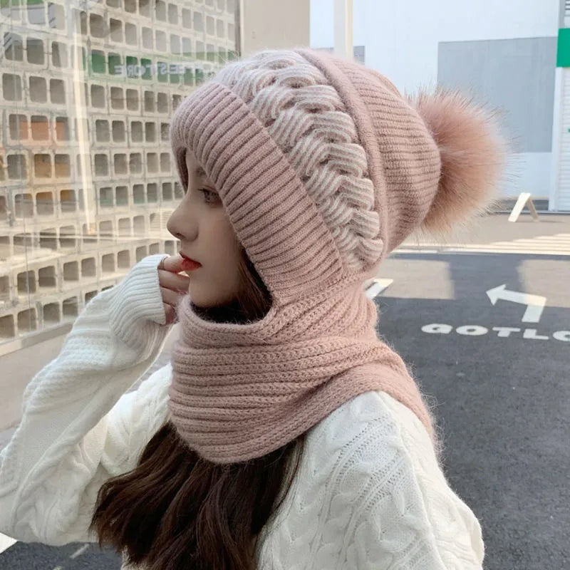 New wind cap bib Korean version of all the autumn and winter ear protection knitted two-piece women's woolen hat scarf one hat