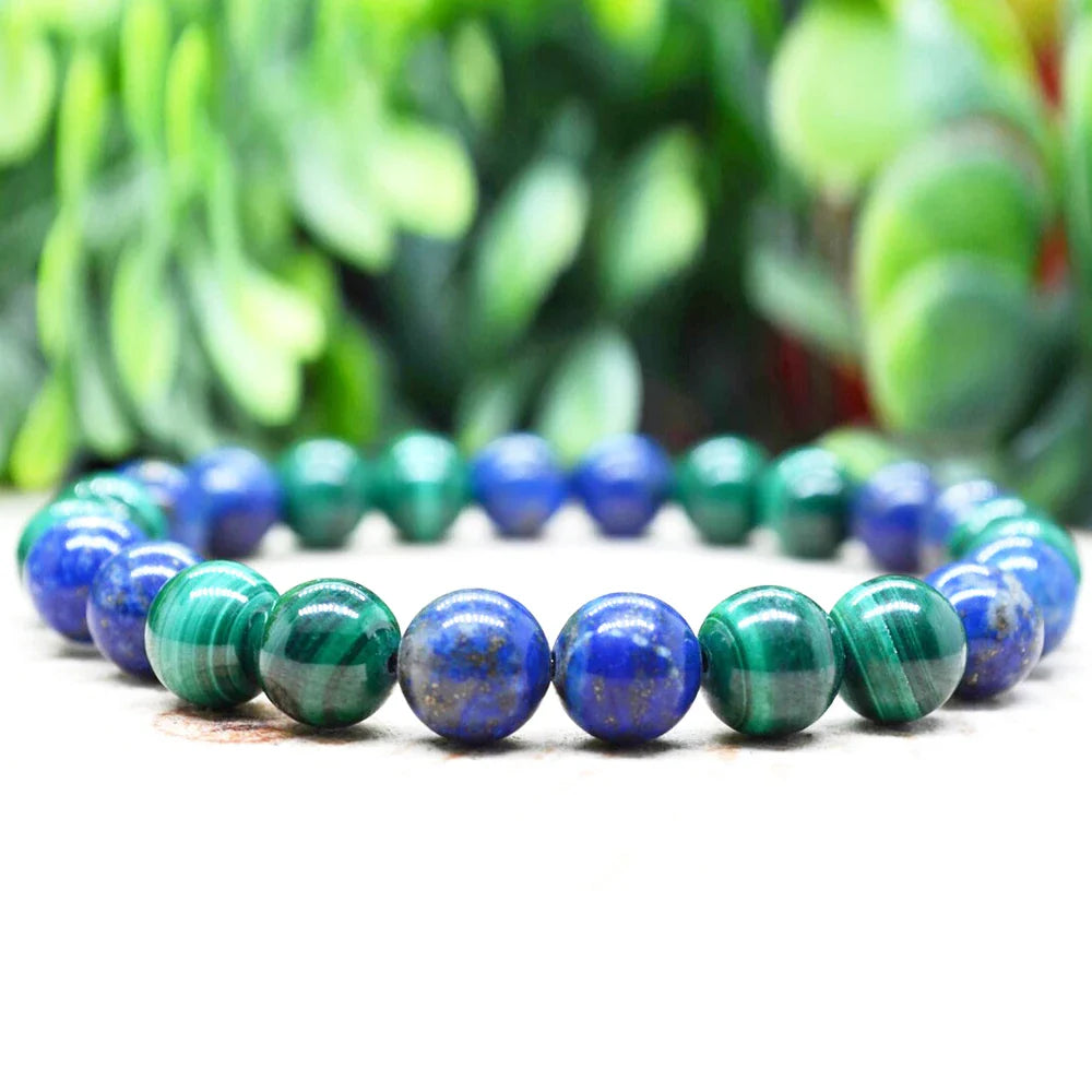 Ruberthen 8 MM Natural AAA Grade Malachite Lapis Lazuli Bracelet Mens Energy Anxiety Relie Wrist Mala Best Birthday Gift