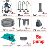 Garden 60W Self-Priming Pump Timer Mistsing Irrigation Kit for Greenhouse 1/4”Hose Sprayer Nozzle Automatic Irrigation Equipment