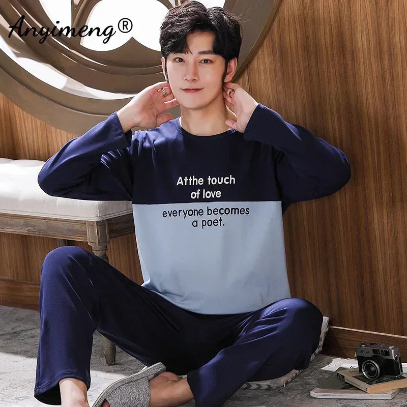 Big Size Autumn New Mens Casual Pajamas Set Cotton Long Sleeve Kawaii Bear Cartoon Printing Sleepwear for Men Pijama for Boy