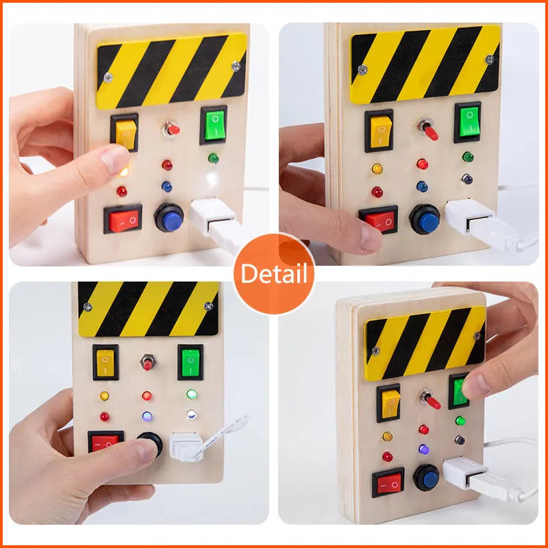 Children Busy Board Montessori Toys Wooden With Led Light Switch Control Board Parish Activities Sensory Games For 2-4 Years Old