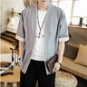 Summer Men's Kimono Jackets Cardigan Lightweight Casual Cotton Blends Linen Seven Sleeves Open Front Hanfu Coat