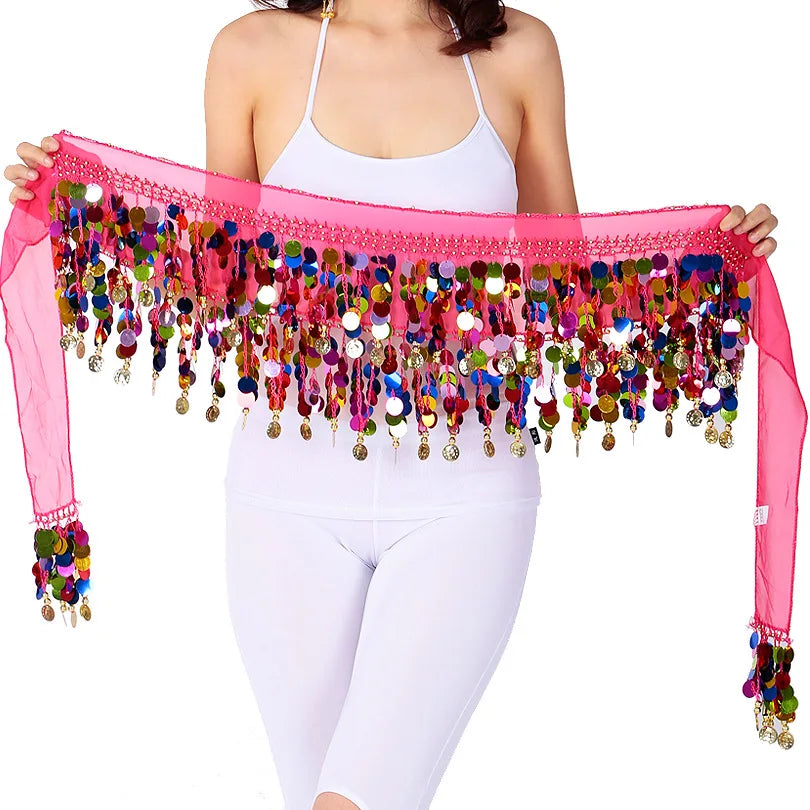 Colorful Belt Belly Dance Belt Costumes Double Layers Sequins Tassel Belly Dance Hip Scarf for Women Indian Belly Dancing Belts