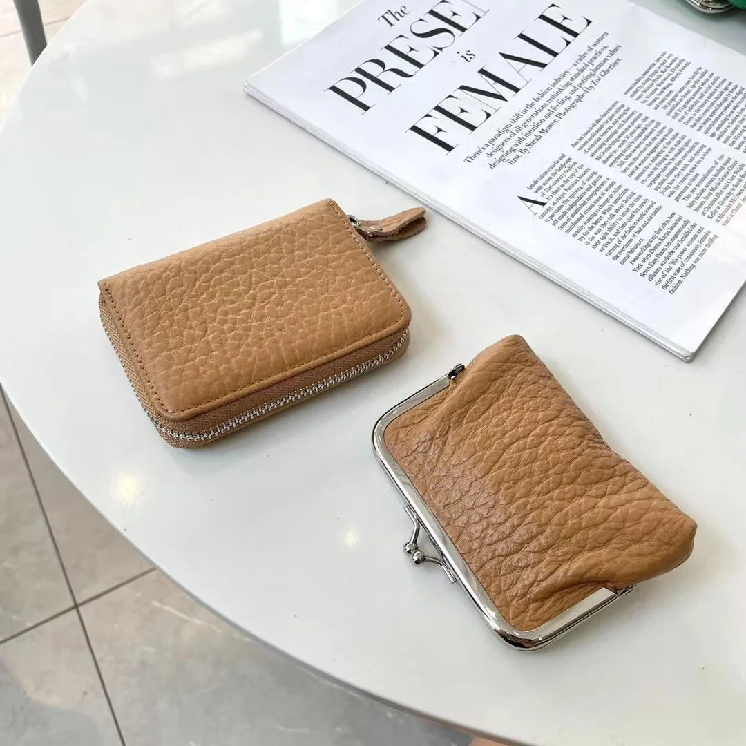 Custom Letters Fashion Women Genuine Leather Short Double Clutch Wallet Large Capacity Card Holder Soft Zipper Small Coin Purse