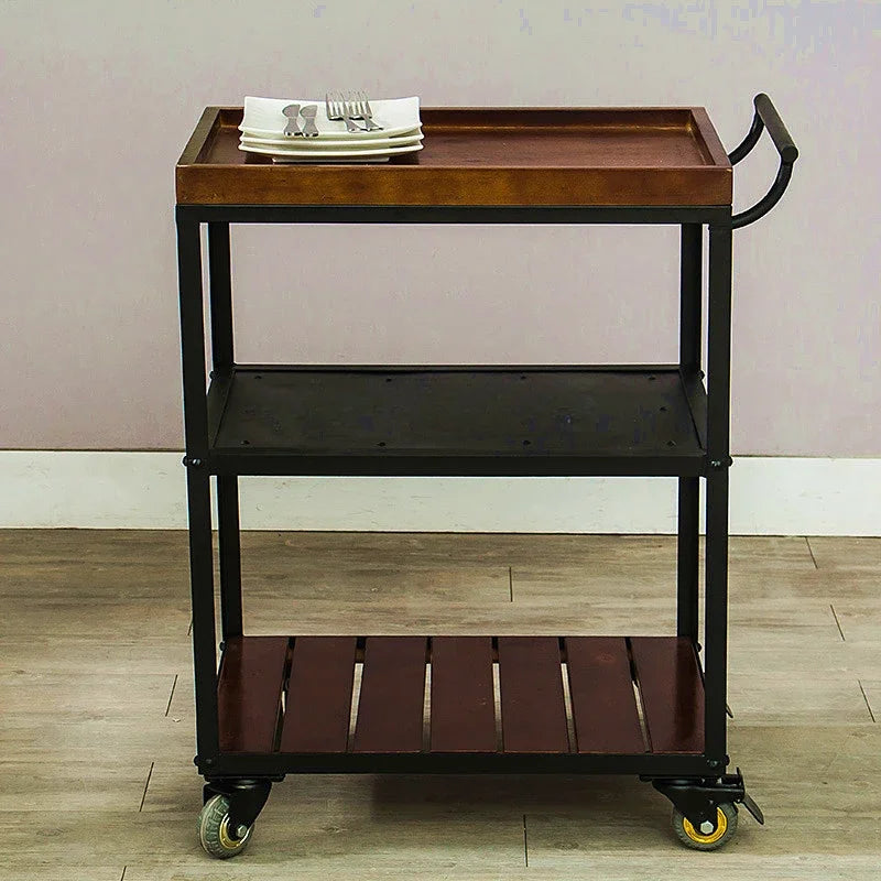 Utility Storage Trolley Kitchen Rolling Shelf Solid Wood Storage Trolley Organizer Wheel Restaurant Furiture