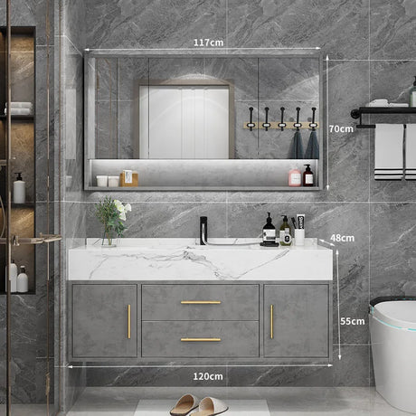 Marble Bathroom Cabinet Combination Solid Wood Intelligent Simple Luxurious Bathroom Cabinet Sink Washbasin Furniture YX50BC