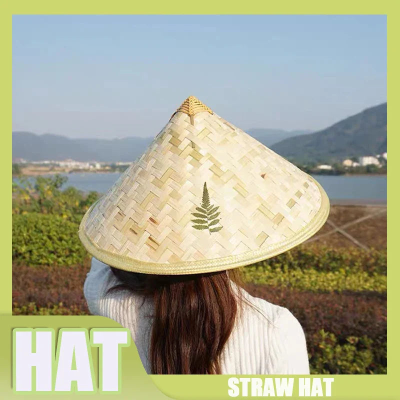 Chinese Retro Bamboo Rattan Fisherman Hat Handmade Weave Straw Bucket Hat Tourism Rain Dance Props Cone Fishing Sunshade Hat