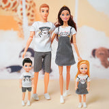 30cm Family Doll Movable Body Mom Dad Ken and Kids 4 Dolls Set 1/6 Barbies Doll Toy for Child Kids Education Birthday Gift