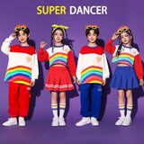 Kids Hip Hop Rainbow Striped Top Street Dance Skirts Boys Sweatshirt Joggers Pants Jazz Clothes Sets Children Girls Streetwear