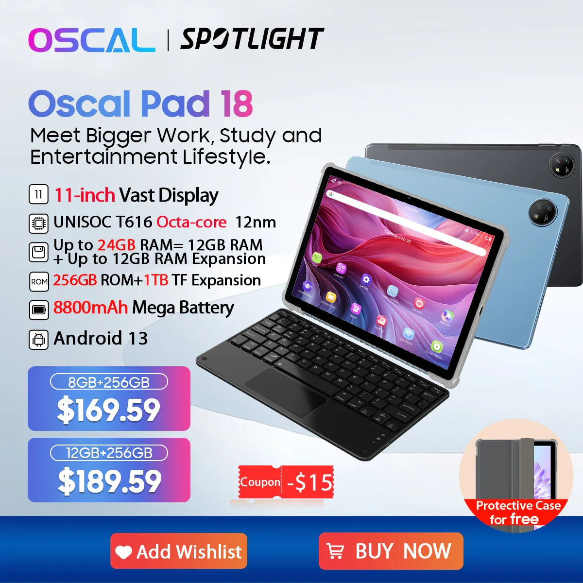 [World Premiere] Oscal Pad 18 Tablet 24GB(12+12) 256GB 11'' FHD+ Display T616 Octa Core 8800mAh Battery 13MP Camera 4G LTE PC