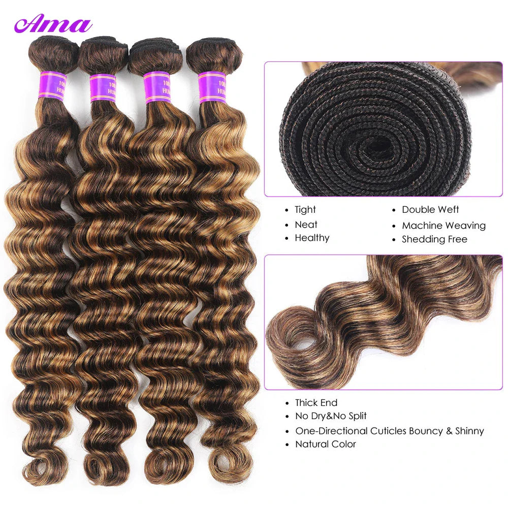 4 27 Highlight Loose Deep Wave Bundles 30 Inch Ombre Colored Human Hair Bundles Brazilian Hair Weave Bundles 1 3 4 Bundles Deal