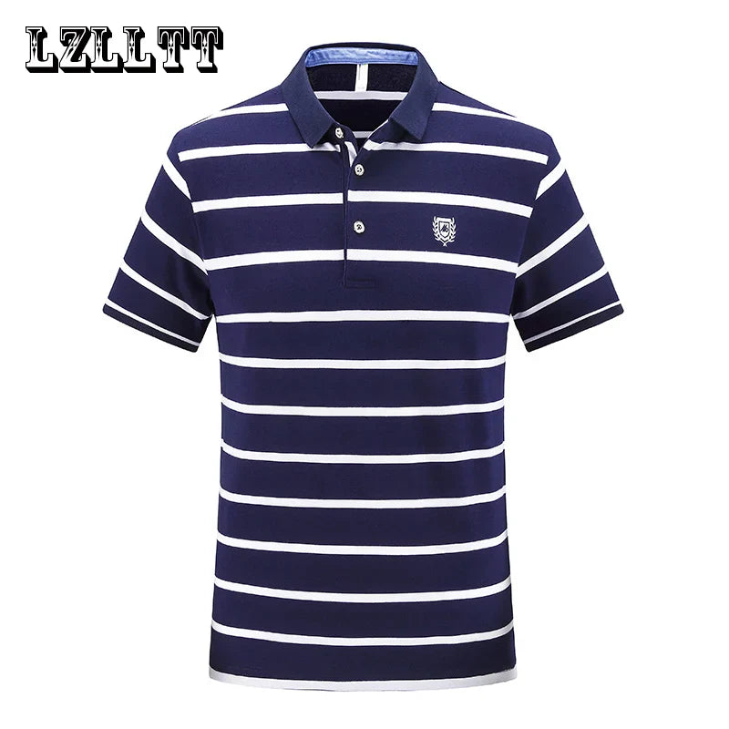 2023 New Summer Men Classic Striped Polo Mens Cotton Short-Sleeved Embroidered Business Casual Hot Polo Shirt Male Dropshipping