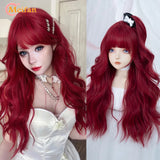 MEIFAN Synthetic Long Straight Lolita Wig with Bangs Wig Girl Cute Mixed Black Red Blonde Cosplay Party Halloween Harajuku Wig